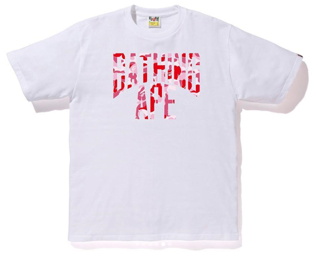 A BATHING APE BAPE ABC CAMO NYC LOGO TEE WHITE PINK