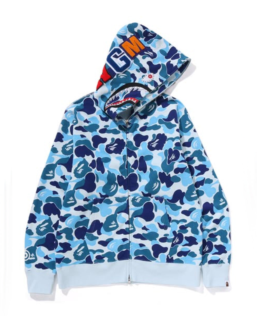A BATHING APE BAPE ABC CAMO CRYSTAL STONE SHARK FULL ZIP HOODIE BLUE