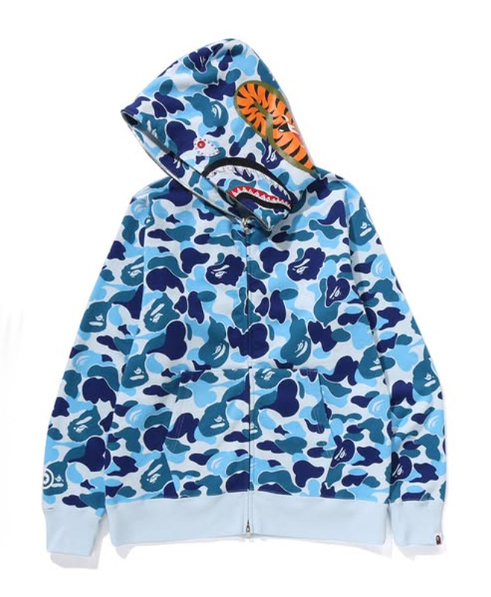 A BATHING APE BAPE ABC CAMO CRYSTAL STONE SHARK FULL ZIP HOODIE BLUE