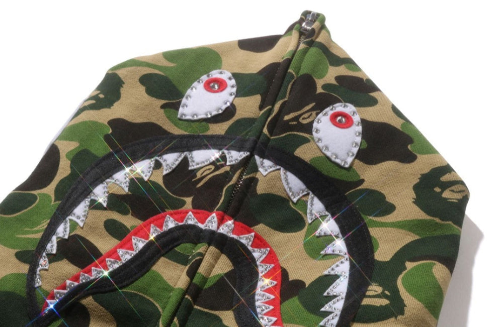 A BATHING APE BAPE ABC CAMO CRYSTAL STONE SHARK FULL ZIP HOODIE GREEN