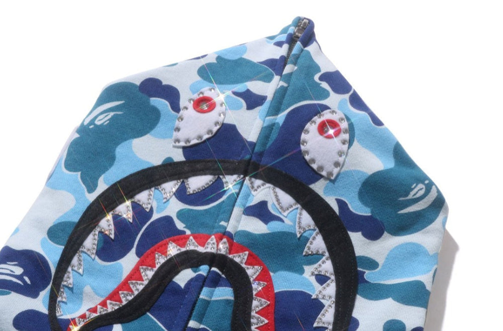 A BATHING APE BAPE ABC CAMO CRYSTAL STONE SHARK FULL ZIP HOODIE BLUE