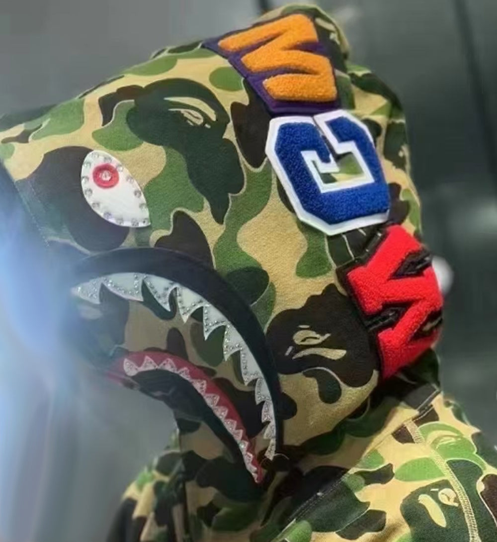 A BATHING APE BAPE ABC CAMO CRYSTAL STONE SHARK FULL ZIP HOODIE GREEN
