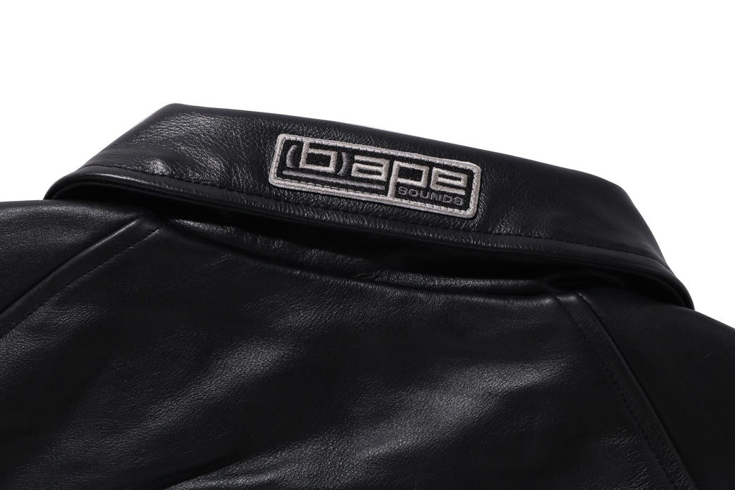 A BATHING APE BAPE (B)APE LEATHER VARSITY JACKET BLACK