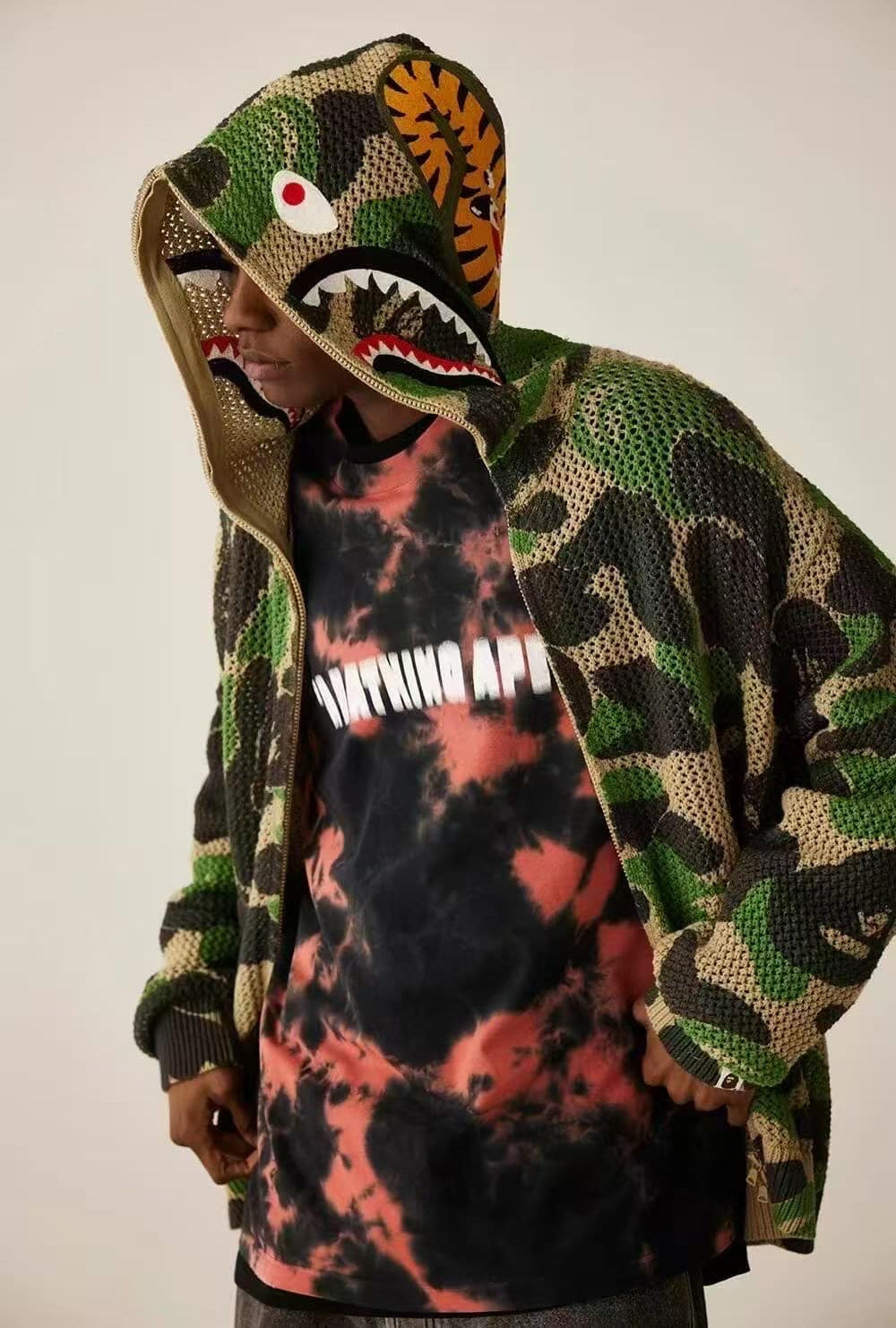 A BATHING APE BAPE ABC CAMO CROCHET RELAXED FIT SHARK FULL ZIP HOODIE BLUE