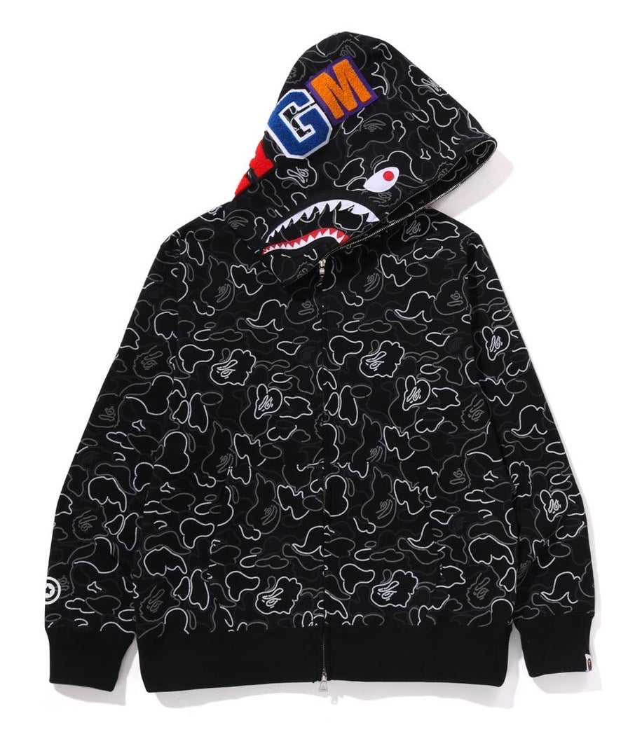 A BATHING APE BAPE NEON CAMO SHARK FULL ZIP HOODIE Black