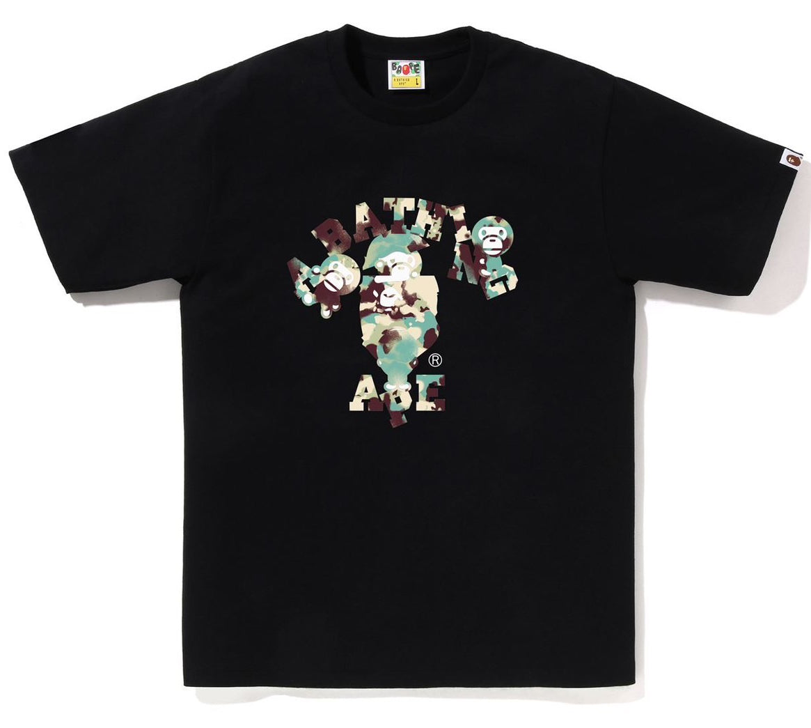 A BATHING APE BAPE MAP CAMO COLLEGE MILO TEE BLACK MULTI