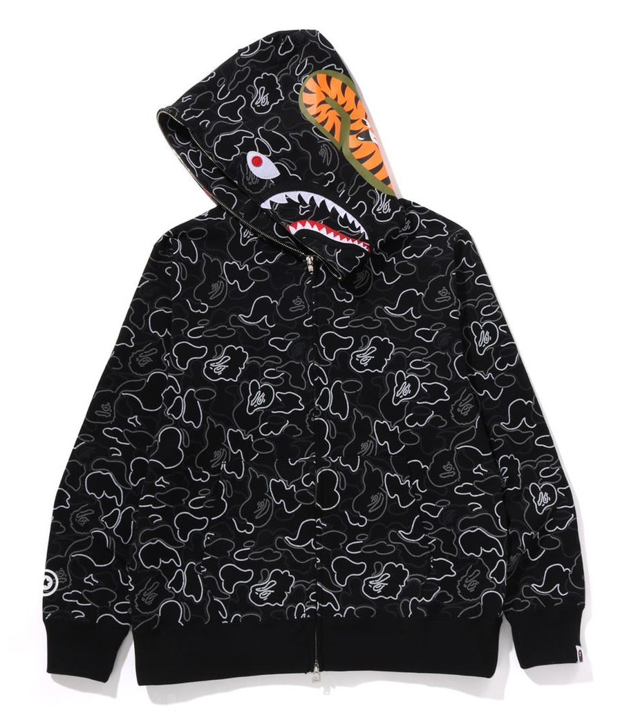 A BATHING APE BAPE NEON CAMO SHARK FULL ZIP HOODIE Black