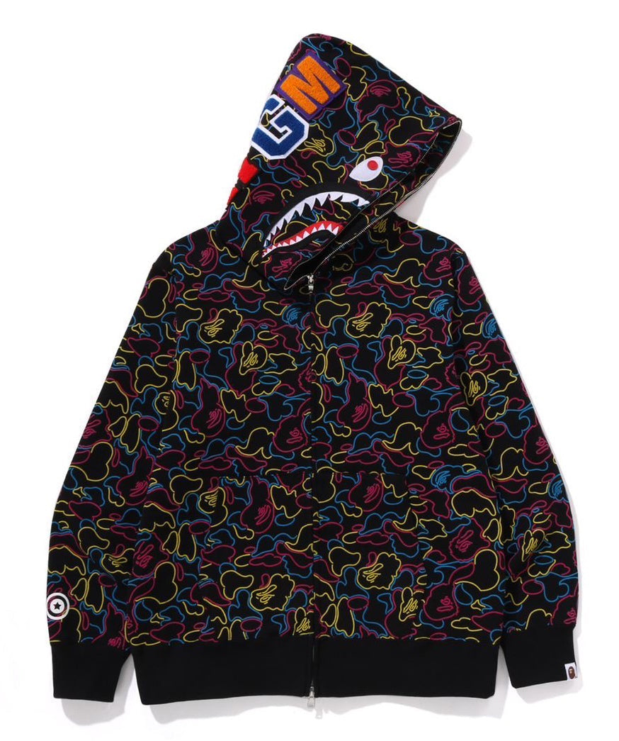 A BATHING APE BAPE NEON CAMO SHARK FULL ZIP HOODIE Multi