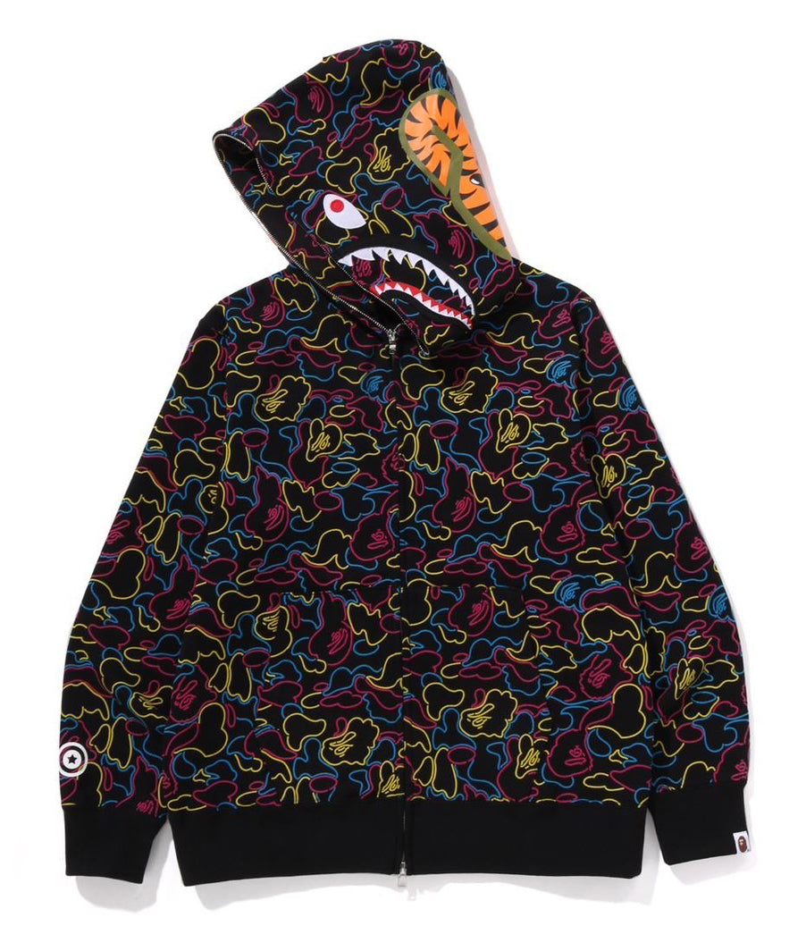 A BATHING APE BAPE NEON CAMO SHARK FULL ZIP HOODIE Multi