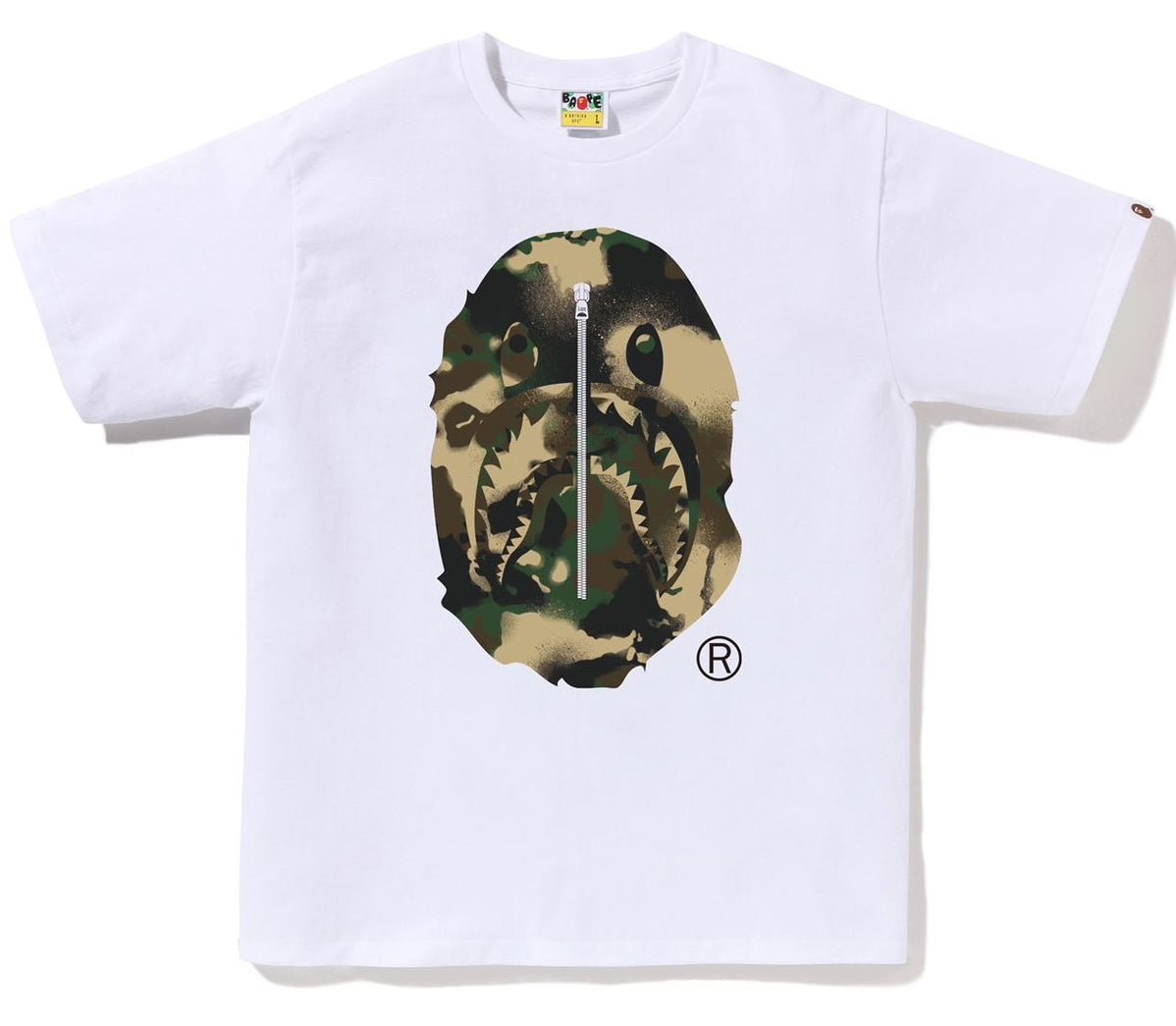 A BATHING APE BAPE MAP CAMO APE HEAD SHARK TEE WHITE GREEN