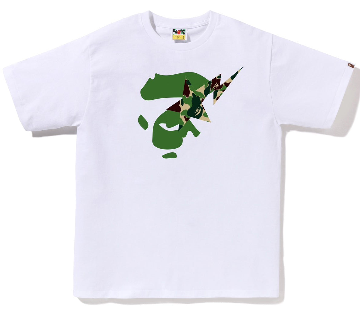 A BATHING APE BAPE ABC CAMO APE FACE STA TEE WHITE GREEN