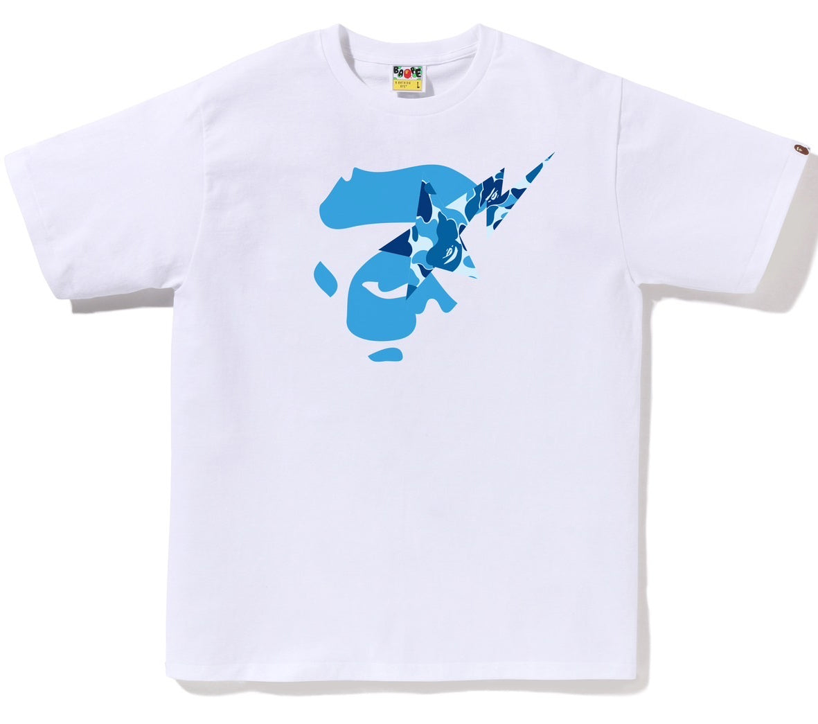 A BATHING APE BAPE ABC CAMO APE FACE STA TEE WHITE BLUE