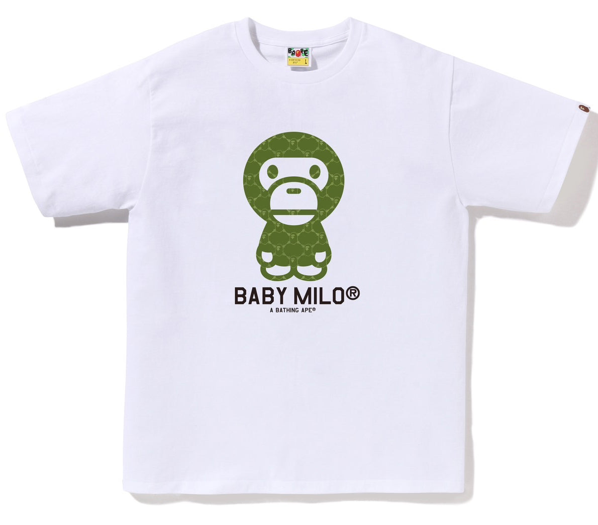 A BATHING APE BAPE COLLEGE MONOGRAM BABY MILO TEE WHITE GREEN