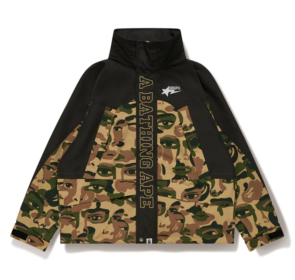 A BATHING APE BAPE x KIDSUPER CAMO SNOWBOARD JACKET GREEN