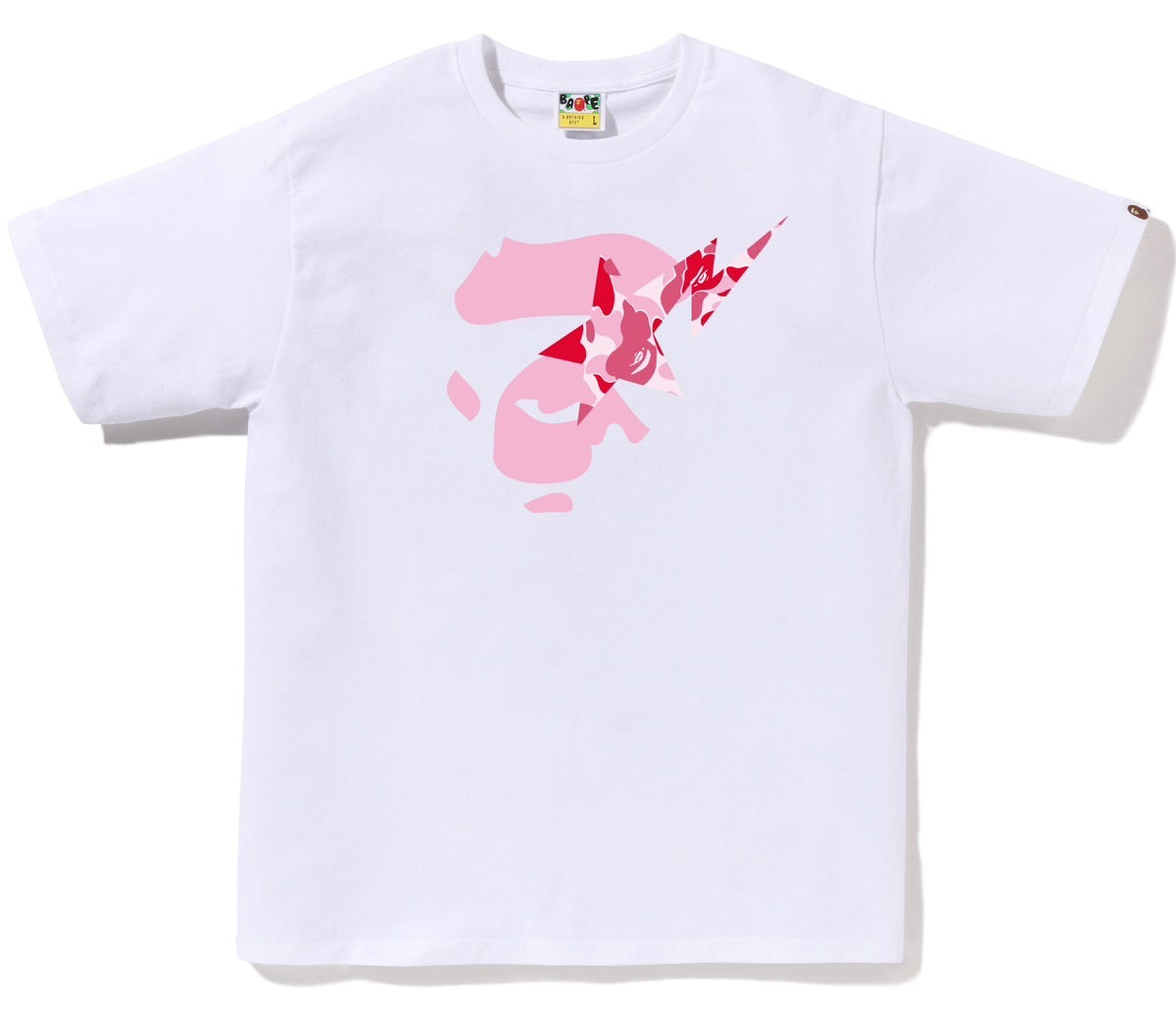 A BATHING APE BAPE ABC CAMO APE FACE STA TEE WHITE PINK