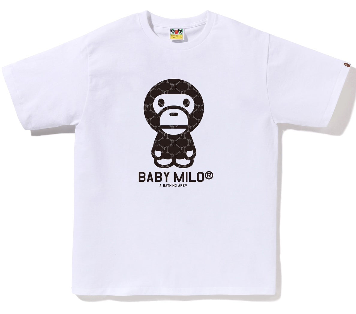 A BATHING APE BAPE COLLEGE MONOGRAM BABY MILO TEE WHITE BLACK