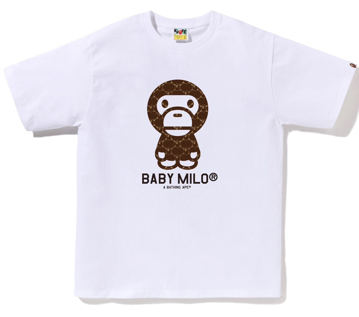 A BATHING APE BAPE COLLEGE MONOGRAM BABY MILO TEE WHITE BROWN