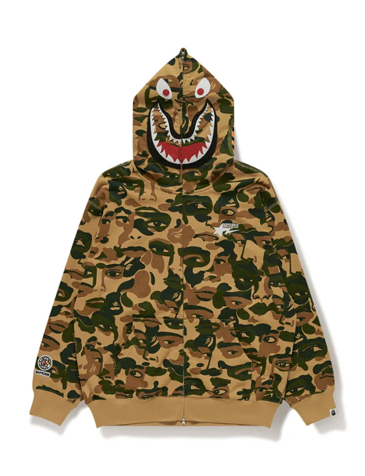 A BATHING APE BAPE x KIDSUPER CAMO SHARK FULL ZIP HOODIE GREEN