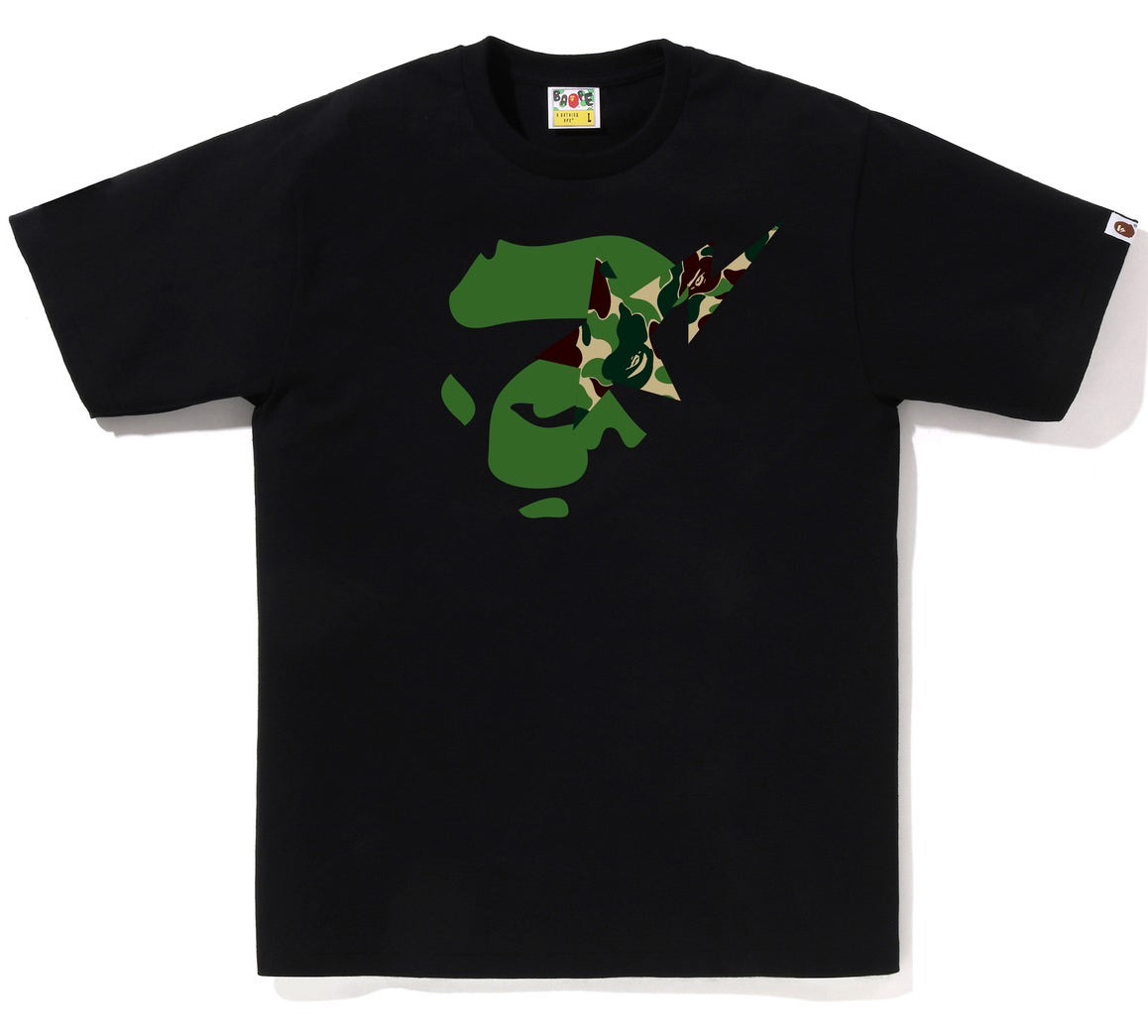 A BATHING APE BAPE ABC CAMO APE FACE STA TEE BLACK GREEN