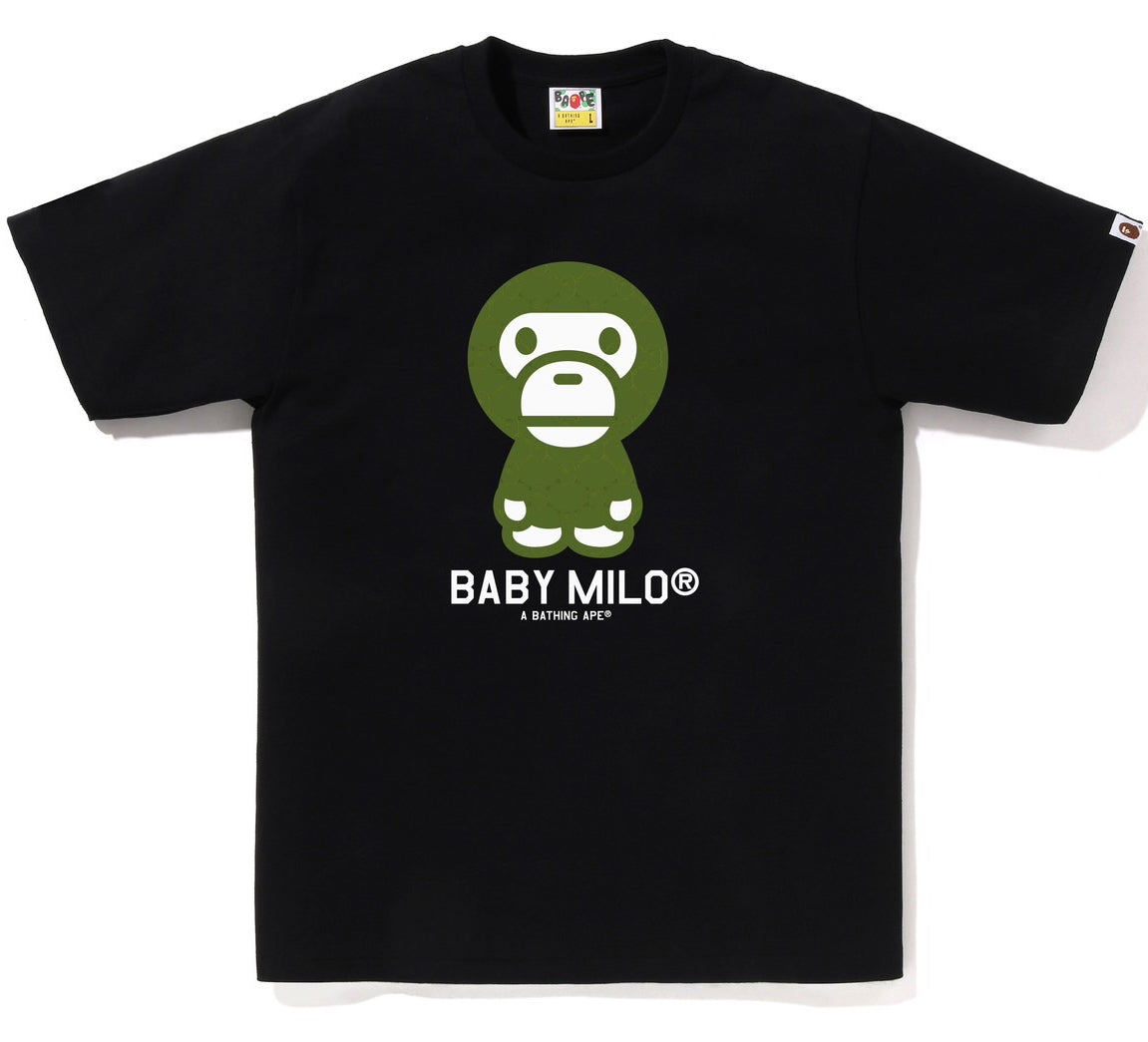 A BATHING APE BAPE COLLEGE MONOGRAM BABY MILO TEE BLACK GREEN