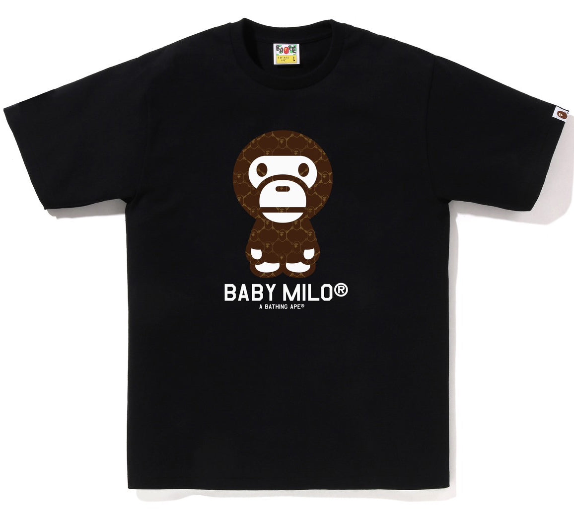 A BATHING APE BAPE COLLEGE MONOGRAM BABY MILO TEE BLACK BROWN