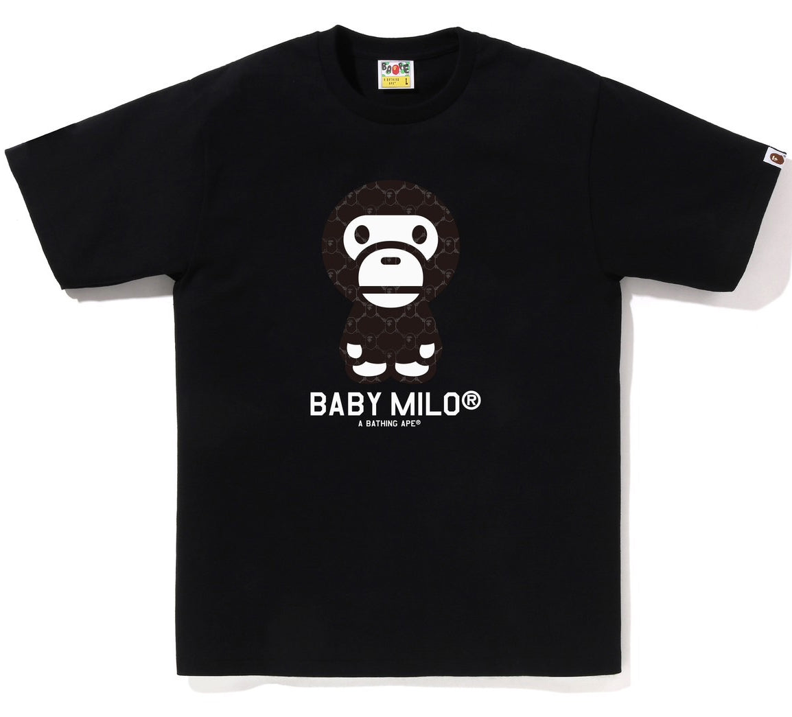 A BATHING APE BAPE COLLEGE MONOGRAM BABY MILO TEE BLACK BLACK
