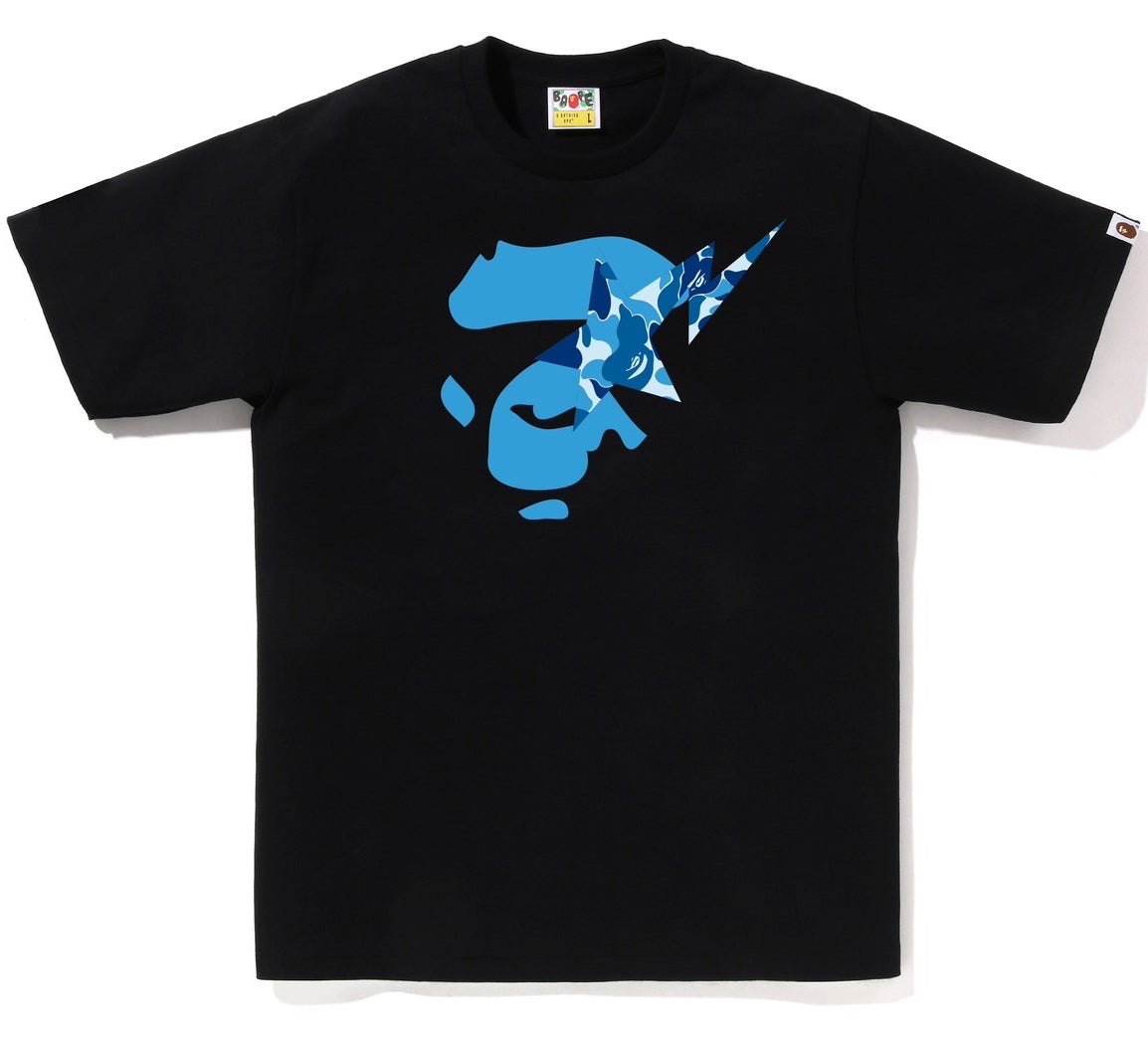 A BATHING APE BAPE ABC CAMO APE FACE STA TEE BLACK BLUE