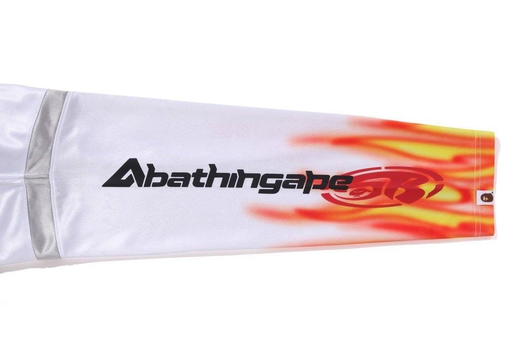 A BATHING APE BAPE FLAME PATTERN MULTI LOGO RELAXED FIT FOOTBALL JERSEY White