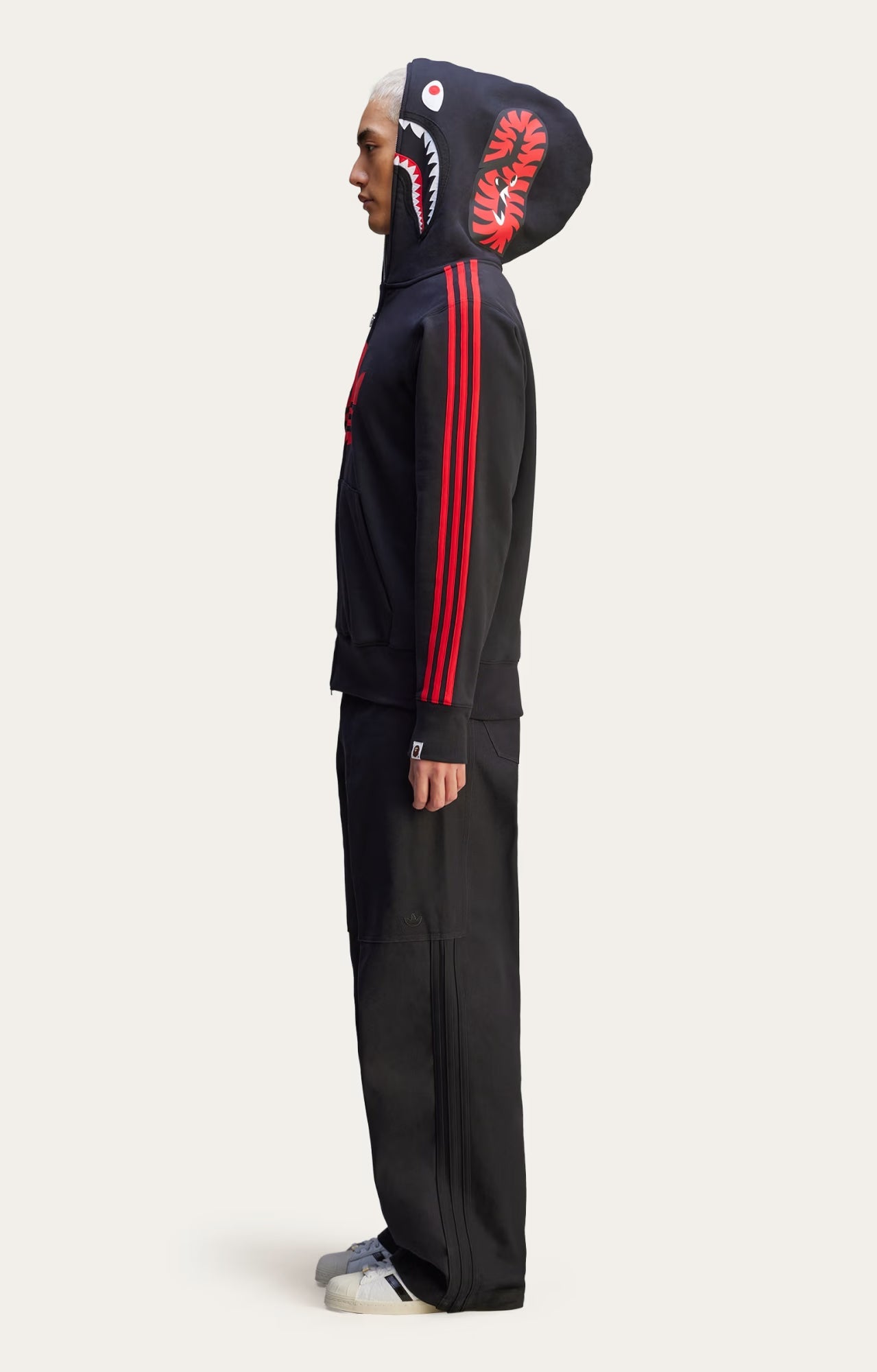A BATHING APE BAPE x ADIDAS SHARK FULL ZIP HOODIE BLACK