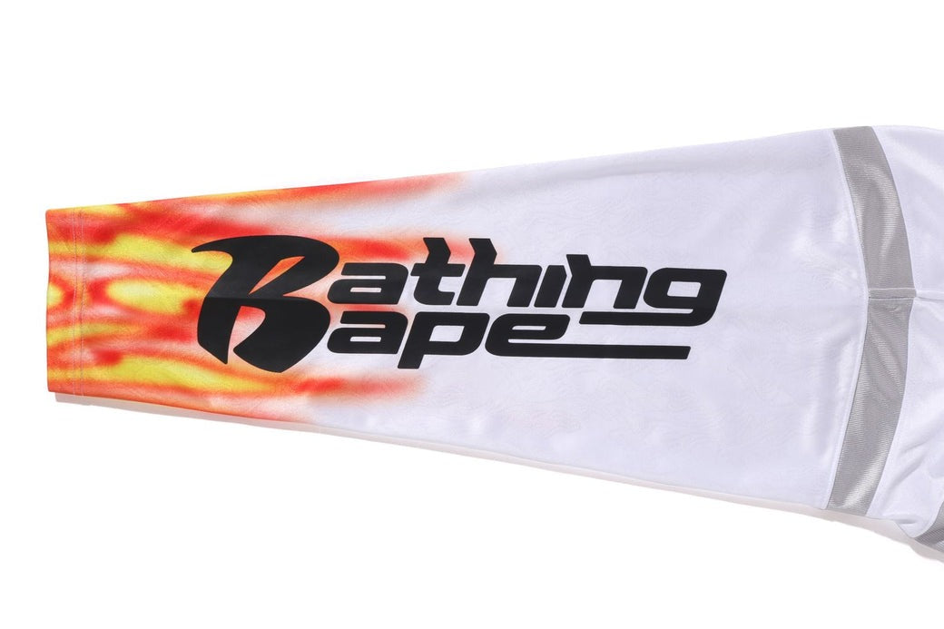 A BATHING APE BAPE FLAME PATTERN MULTI LOGO RELAXED FIT FOOTBALL JERSEY White