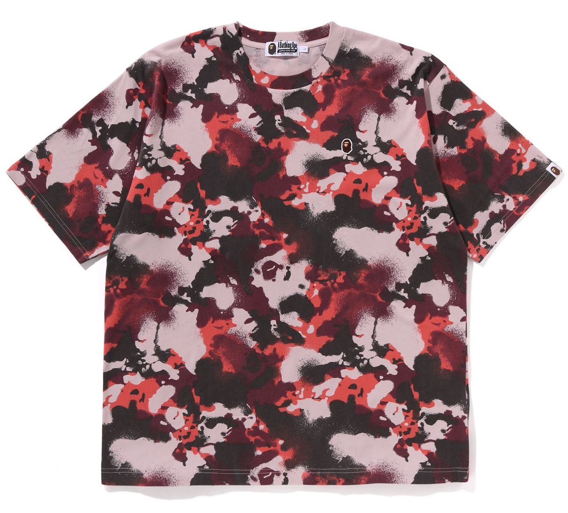 A BATHING APE BAPE MAP CAMO APE HEAD ONE POINT RELAXED FIT TEE RED