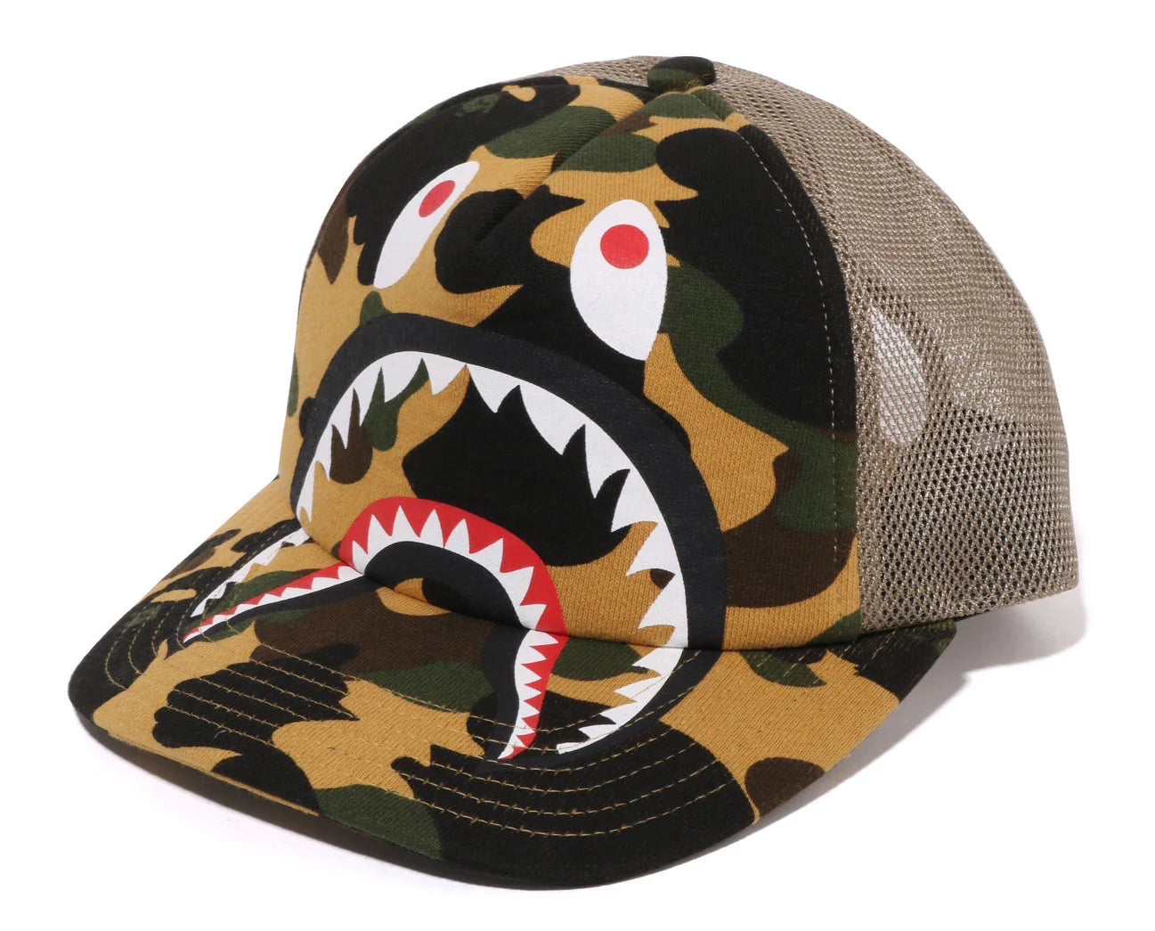 A BATHING APE BAPE 1ST CAMO SHARK MESH CAP YELLOW