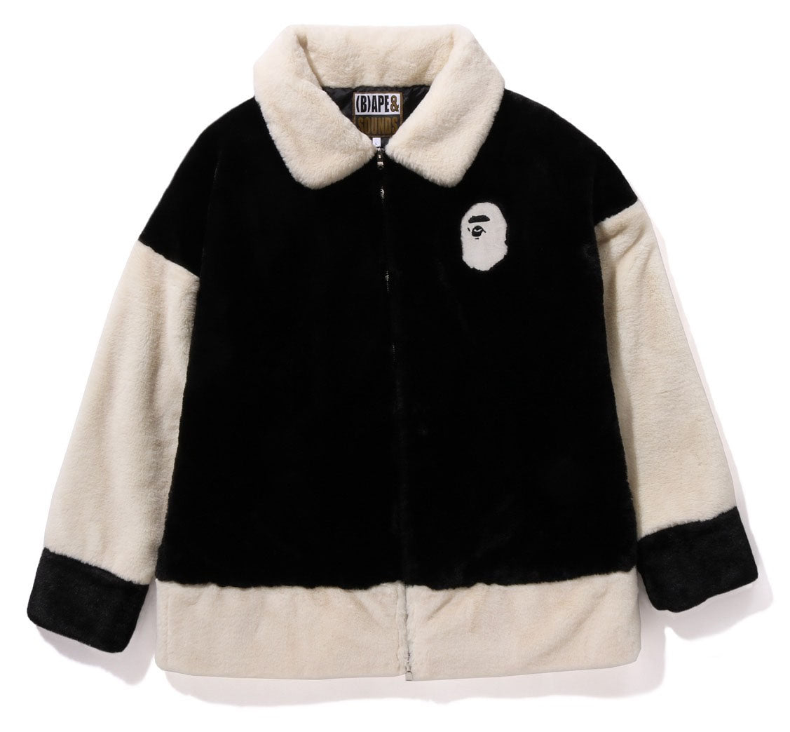 A BATHING APE BAPE (B)APE FAUX FUR JACKET BLACK
