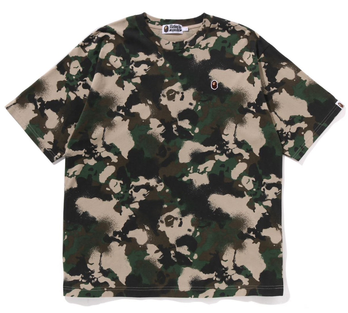A BATHING APE BAPE MAP CAMO APE HEAD ONE POINT RELAXED FIT TEE GREEN
