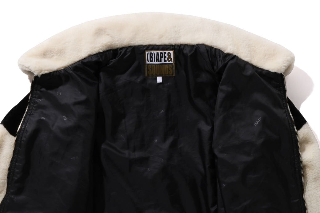 A BATHING APE BAPE (B)APE FAUX FUR JACKET BLACK