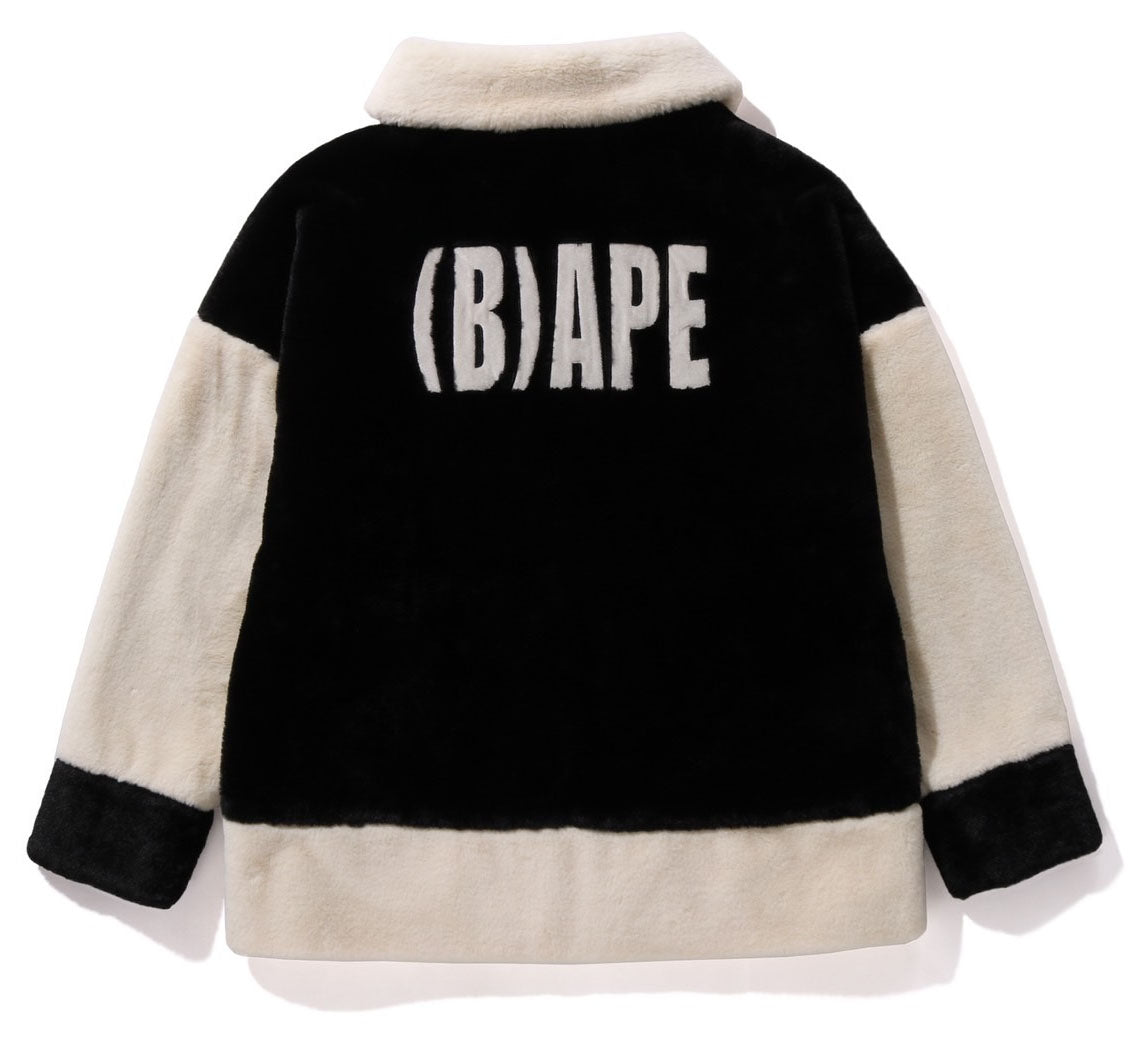 A BATHING APE BAPE (B)APE FAUX FUR JACKET BLACK
