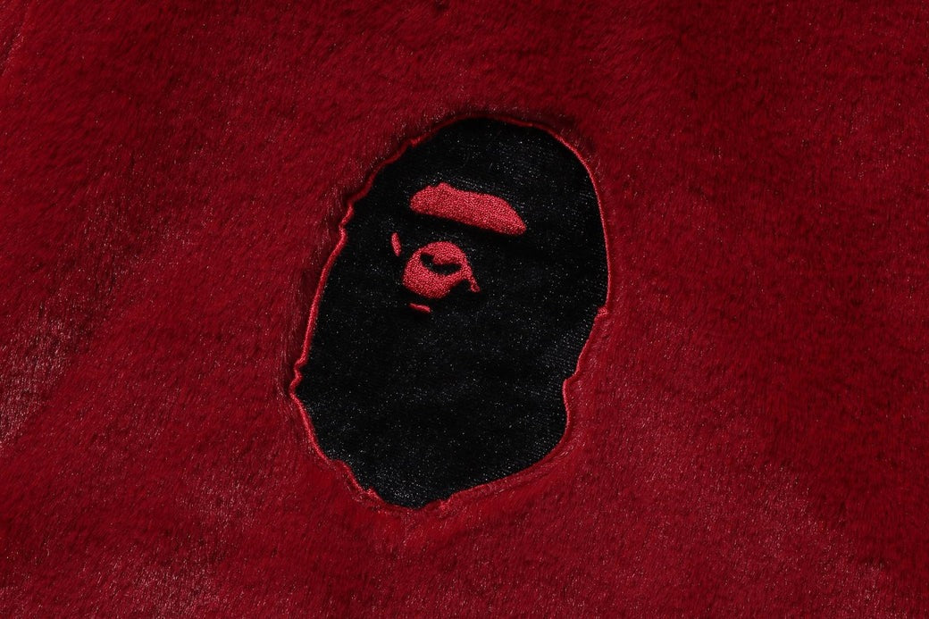 A BATHING APE BAPE (B)APE FAUX FUR JACKET BURGUNDY