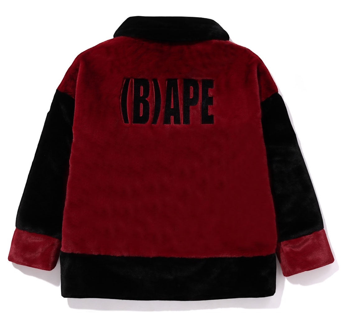 A BATHING APE BAPE (B)APE FAUX FUR JACKET BURGUNDY