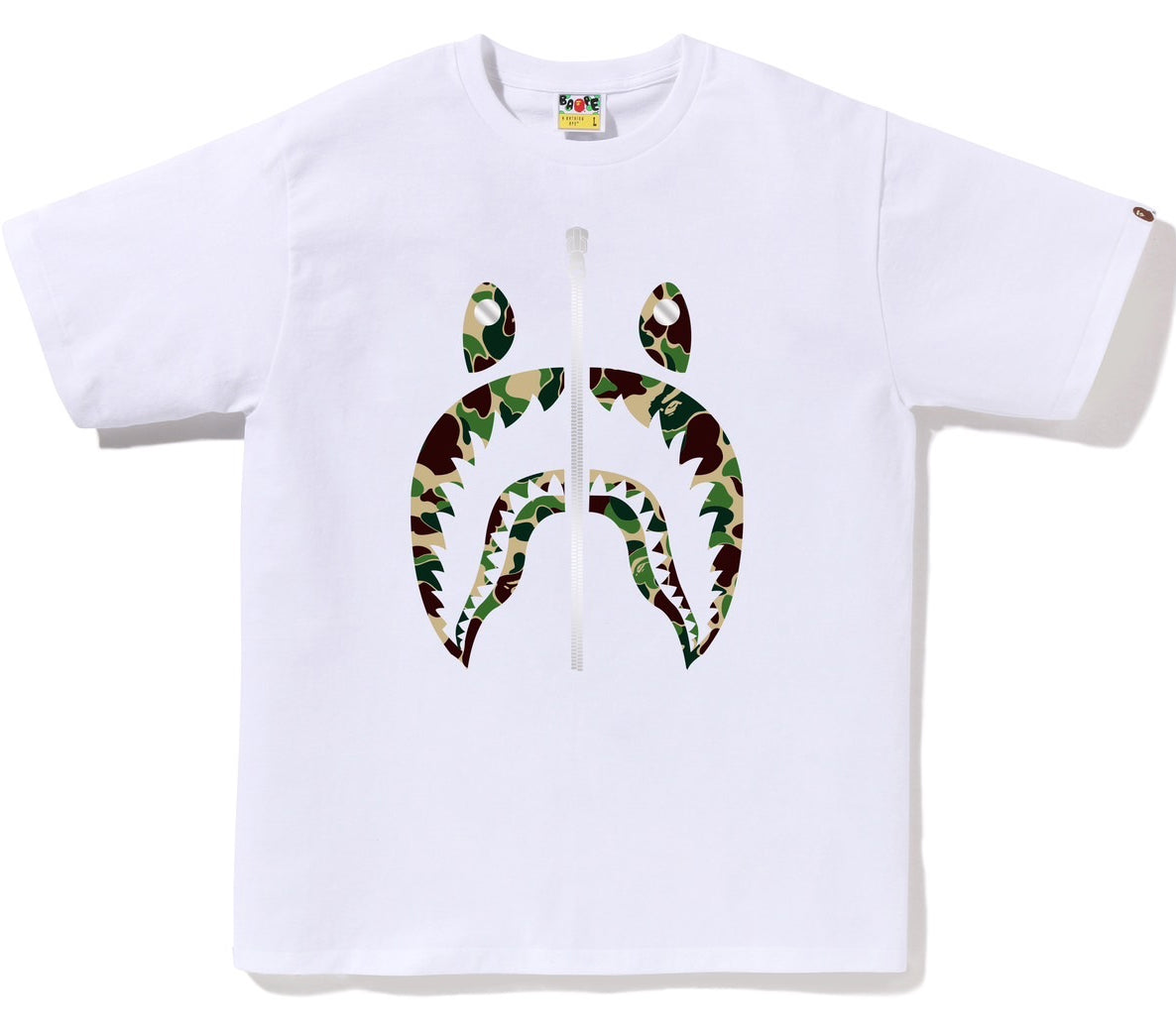 A BATHING APE BAPE ABC CAMO SHARK TEE WHITE GREEN