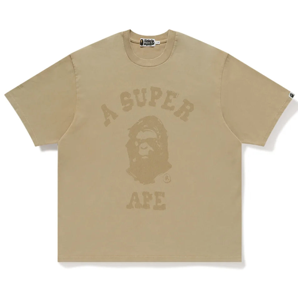 A BATHING APE BAPE x KIDSUPER GARMENT DYE COLLEGE LOGO TEE BEIGE