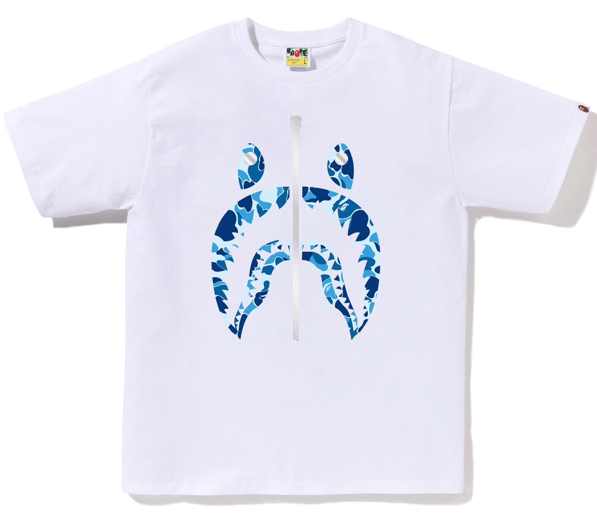 A BATHING APE BAPE ABC CAMO SHARK TEE WHITE BLUE