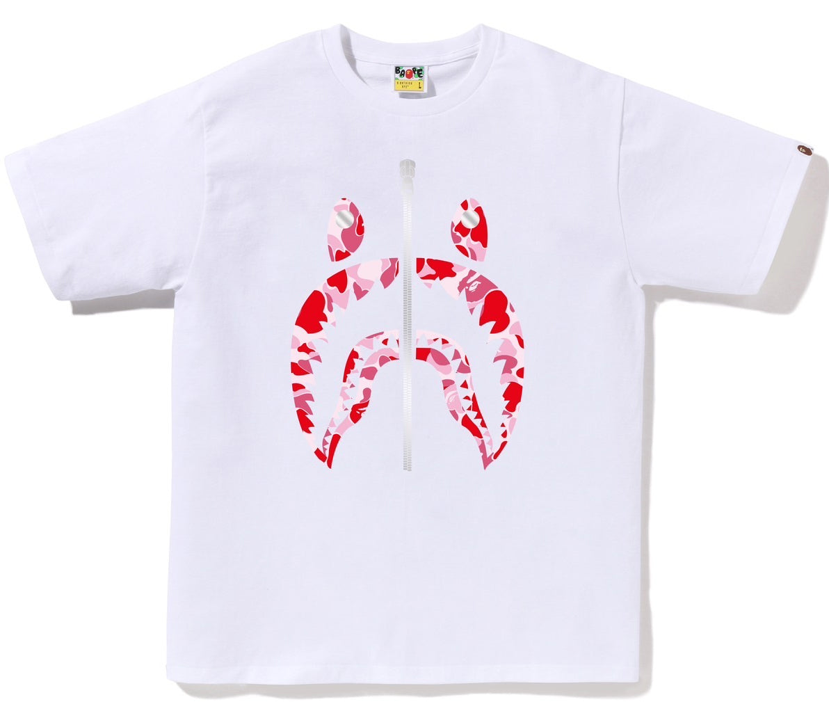 A BATHING APE BAPE ABC CAMO SHARK TEE WHITE PINK