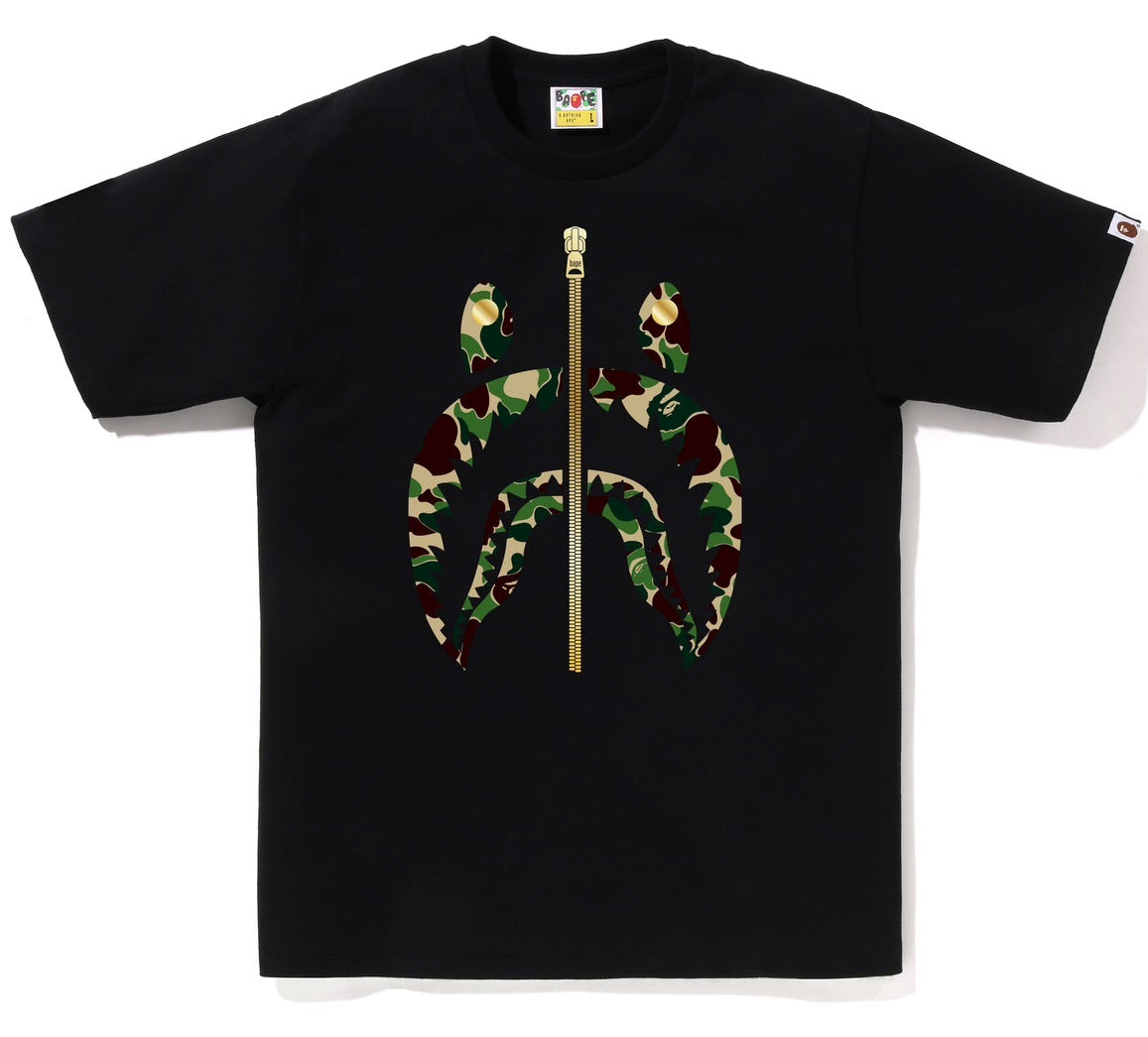 A BATHING APE BAPE ABC CAMO SHARK TEE BLACK GREEN