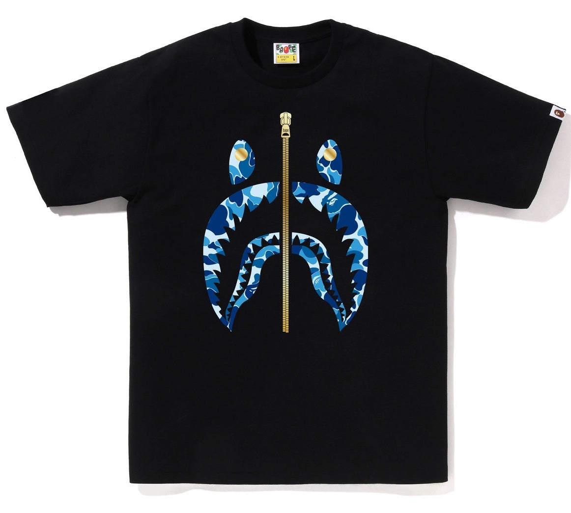 A BATHING APE BAPE ABC CAMO SHARK TEE BLACK BLUE