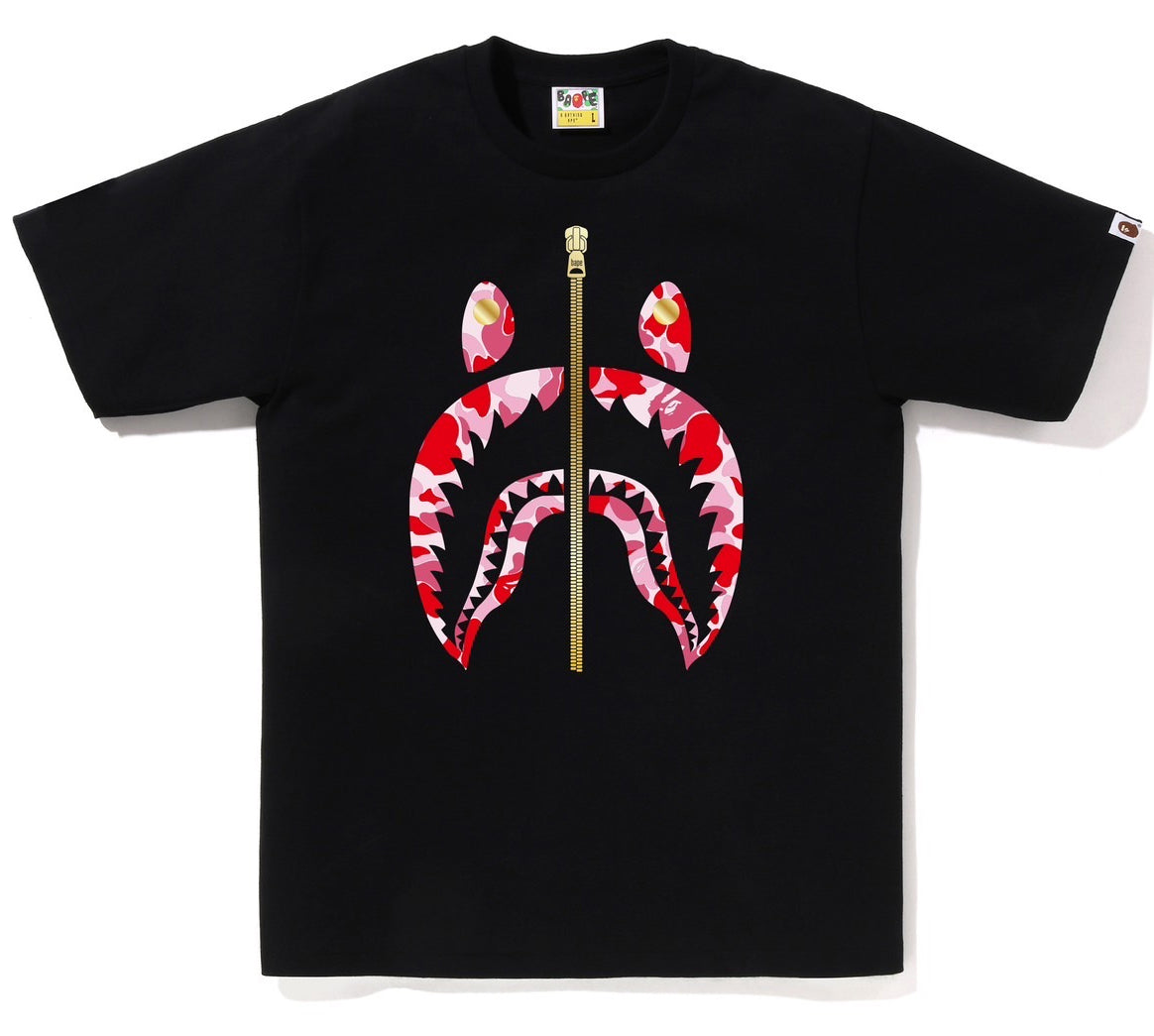 A BATHING APE BAPE ABC CAMO SHARK TEE BLACK PINK