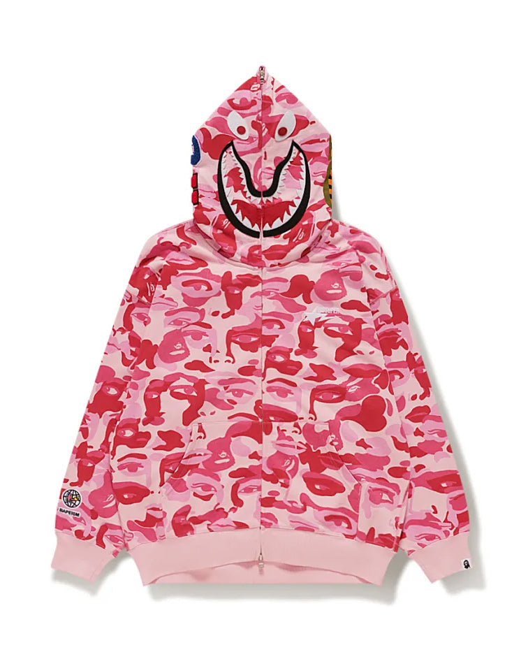 A BATHING APE BAPE x KIDSUPER CAMO SHARK FULL ZIP HOODIE PINK