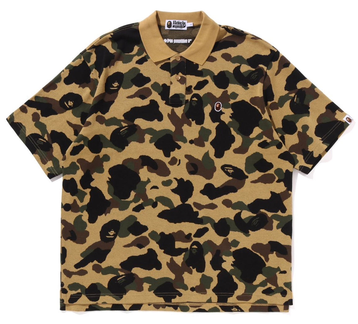 A BATHING APE BAPE 1ST CAMO JACQUARD RELAXED FIT POLO SHIRT YELLOW