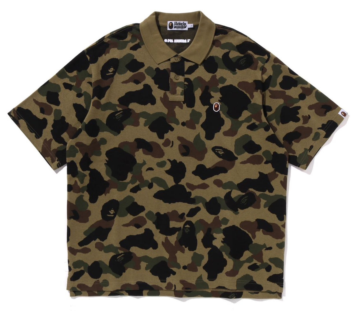 A BATHING APE BAPE 1ST CAMO JACQUARD RELAXED FIT POLO SHIRT GREEN