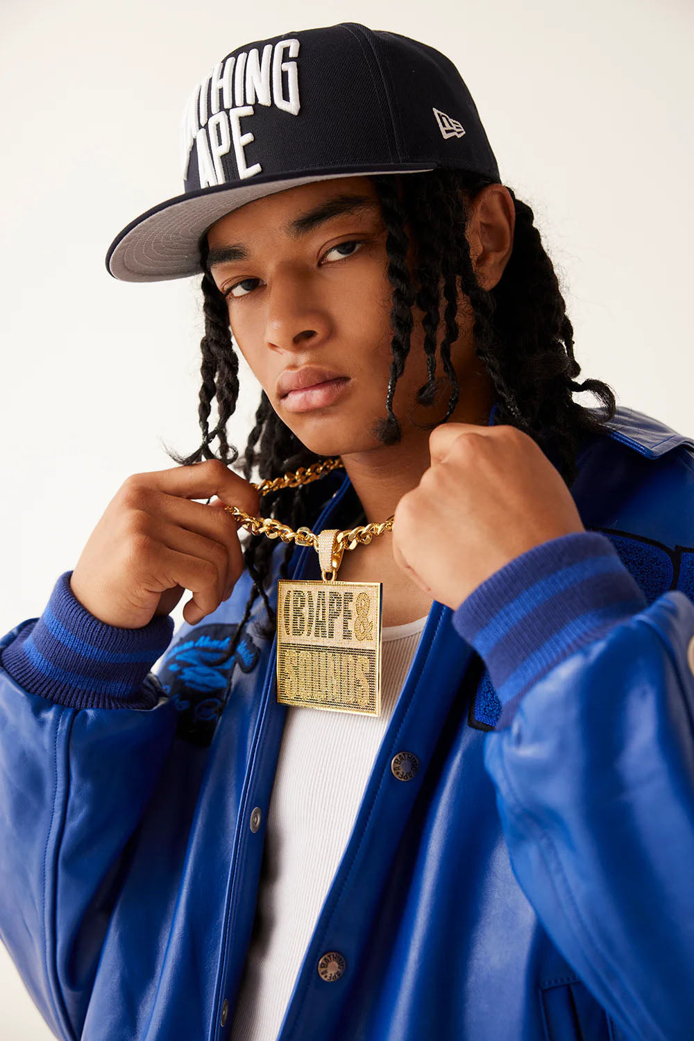 A BATHING APE BAPE (B)APE LEATHER VARSITY JACKET BLACK