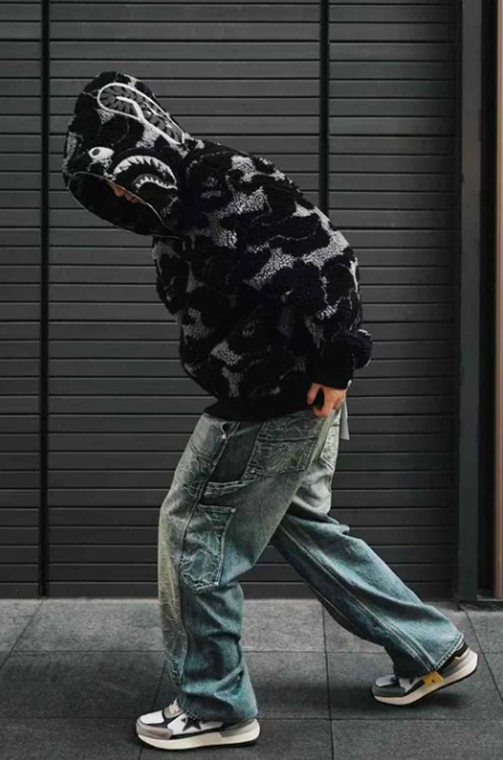 A BATHING APE BAPE ABC CAMO BOA SHARK RELAXED FIT FULL ZIP HOODIE BLACK